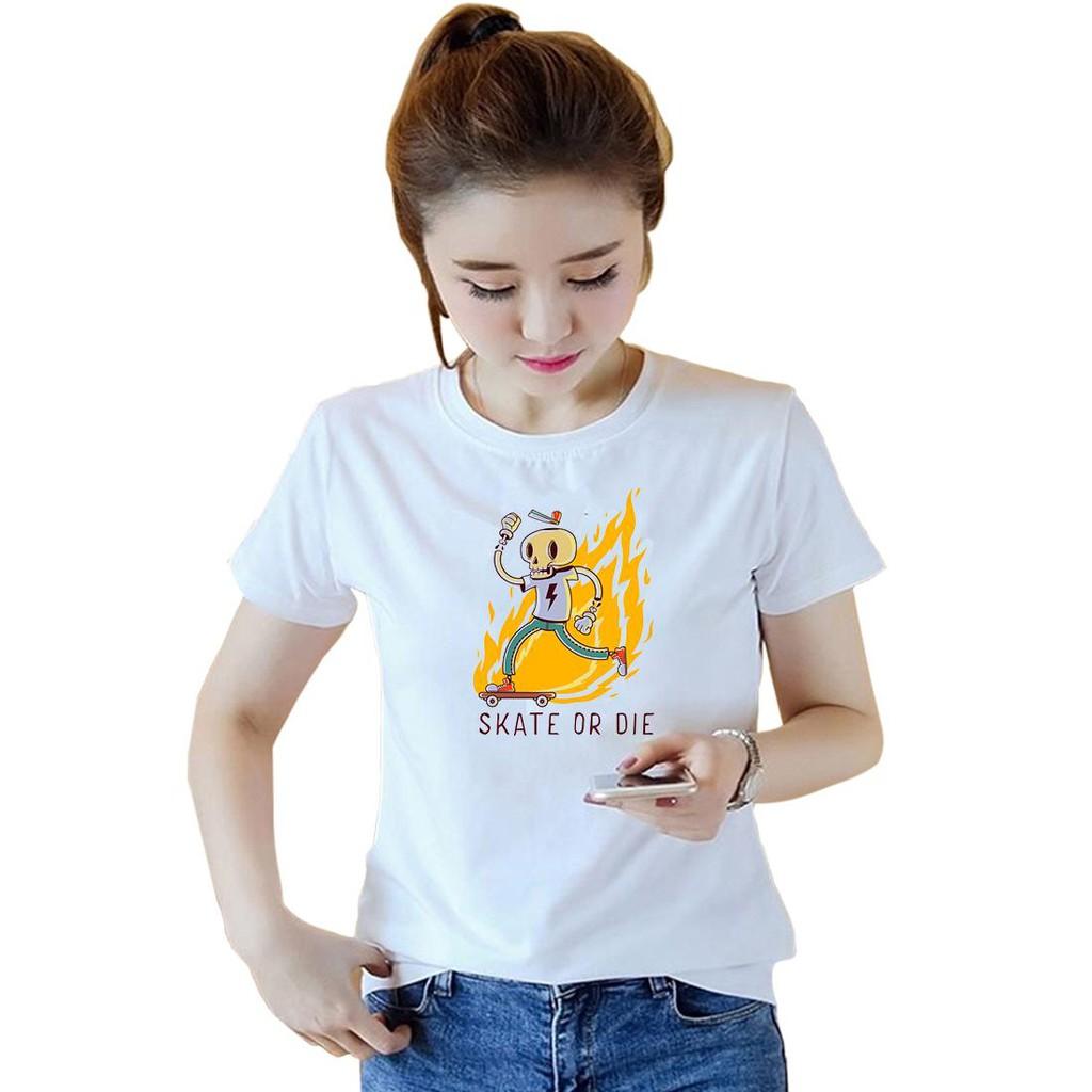 Áo thun nữ đẹp form rộng in hình skate or die vải dày mịn
