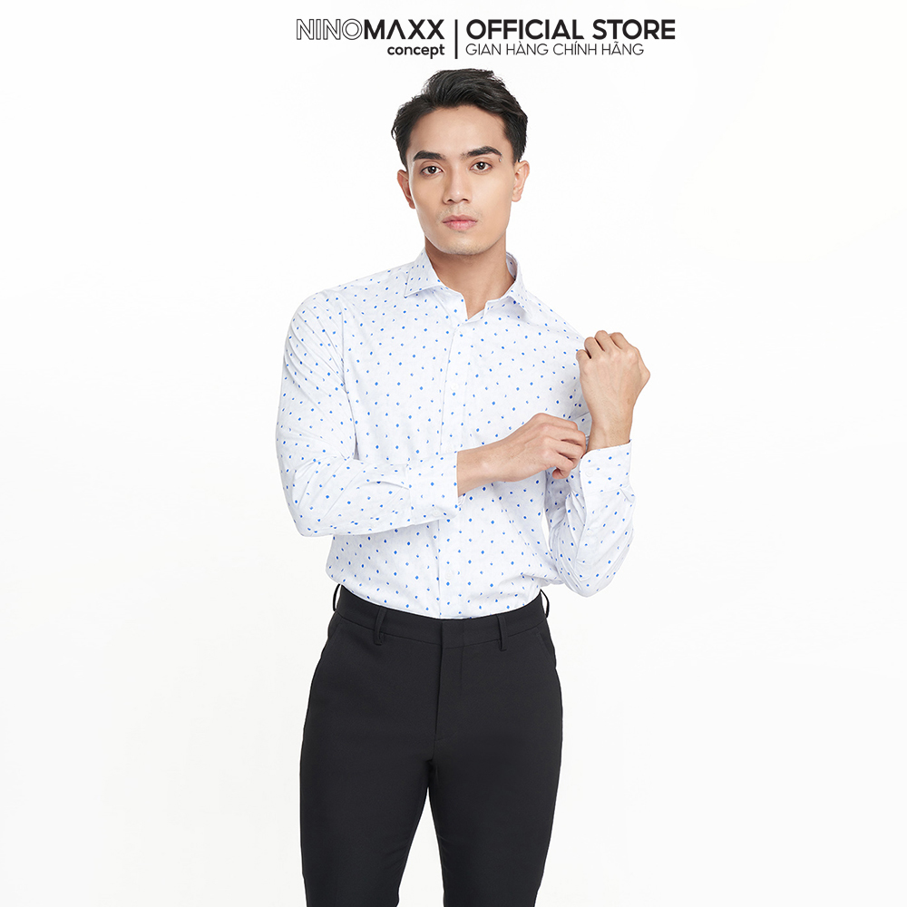 N&amp;M Áo sơ mi họa tiết nam tay dài chất vải bambo form slim fit 2208065