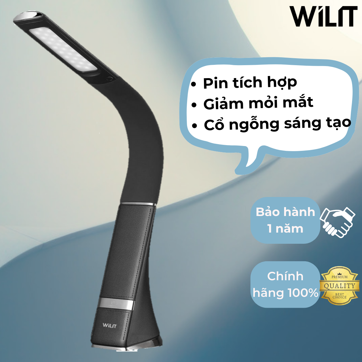 Đèn bàn đèn học LED Wilit U2C - Nhập Đức - Chống cận - Sạc pin - Cổ ngỗng uốn dẻo