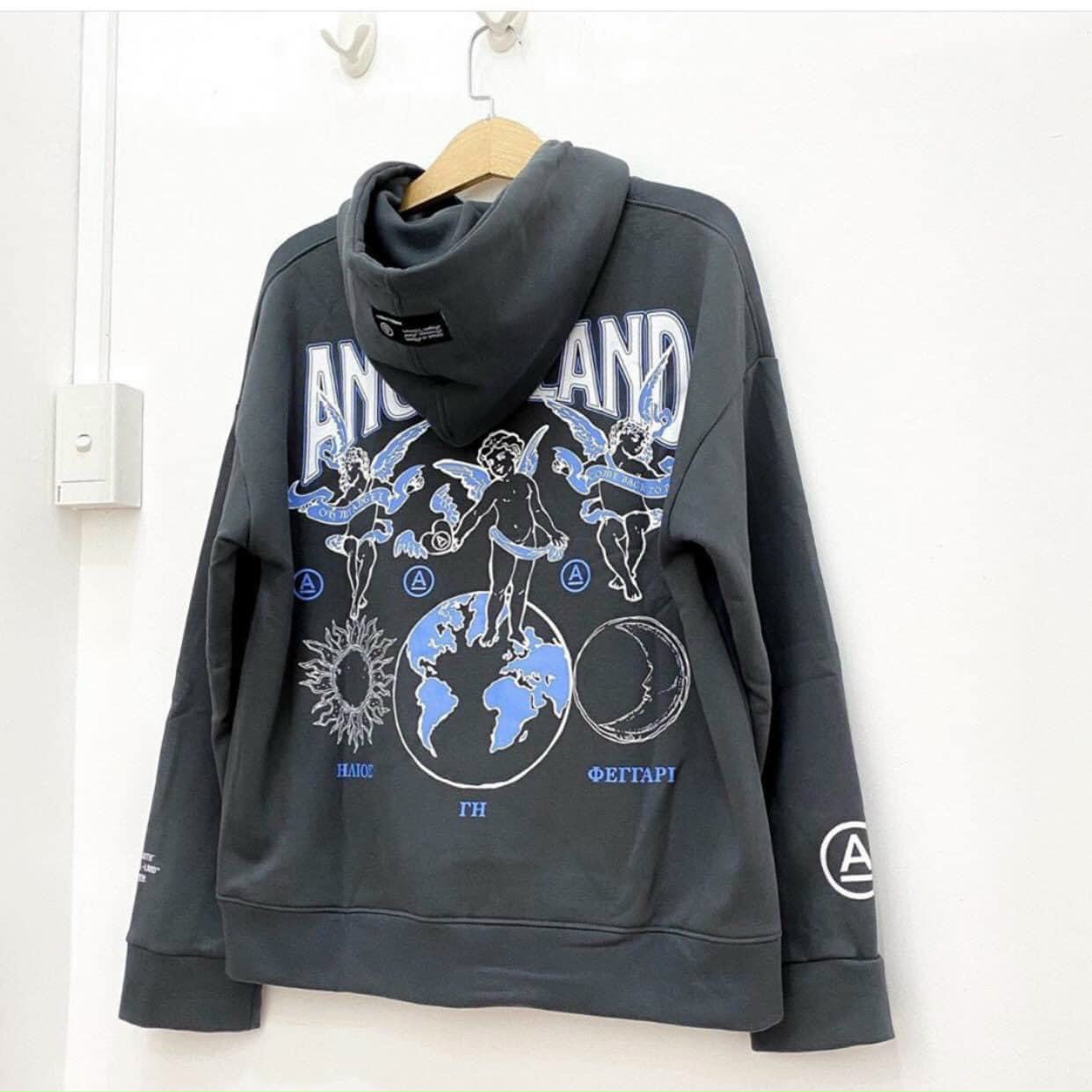 Áo hoodie nỉ ngoại in ANGEL LAND rõ đẹp, không bong tróc