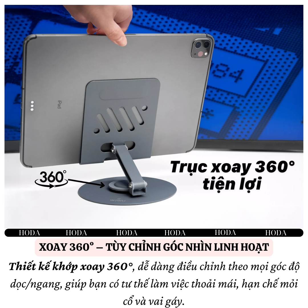 Stand/ Giá Đỡ Nhôm Xoay hiệu WIWU ZM-013 Rotation Stand Cho Điện Thoại, Máy Tính Bảng Điều Chỉnh Xoay 360 cho iPhone 11 12 13 14 15 16 S23 S24 S25 Z Fold Flip 3 4 5 Oppo Xiaomi - Hàng nhập khẩu