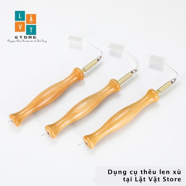 Bút gỗ thêu len xù, punch needle tools và bút đỏ đơn giản làm thêu nổi từ sợi len