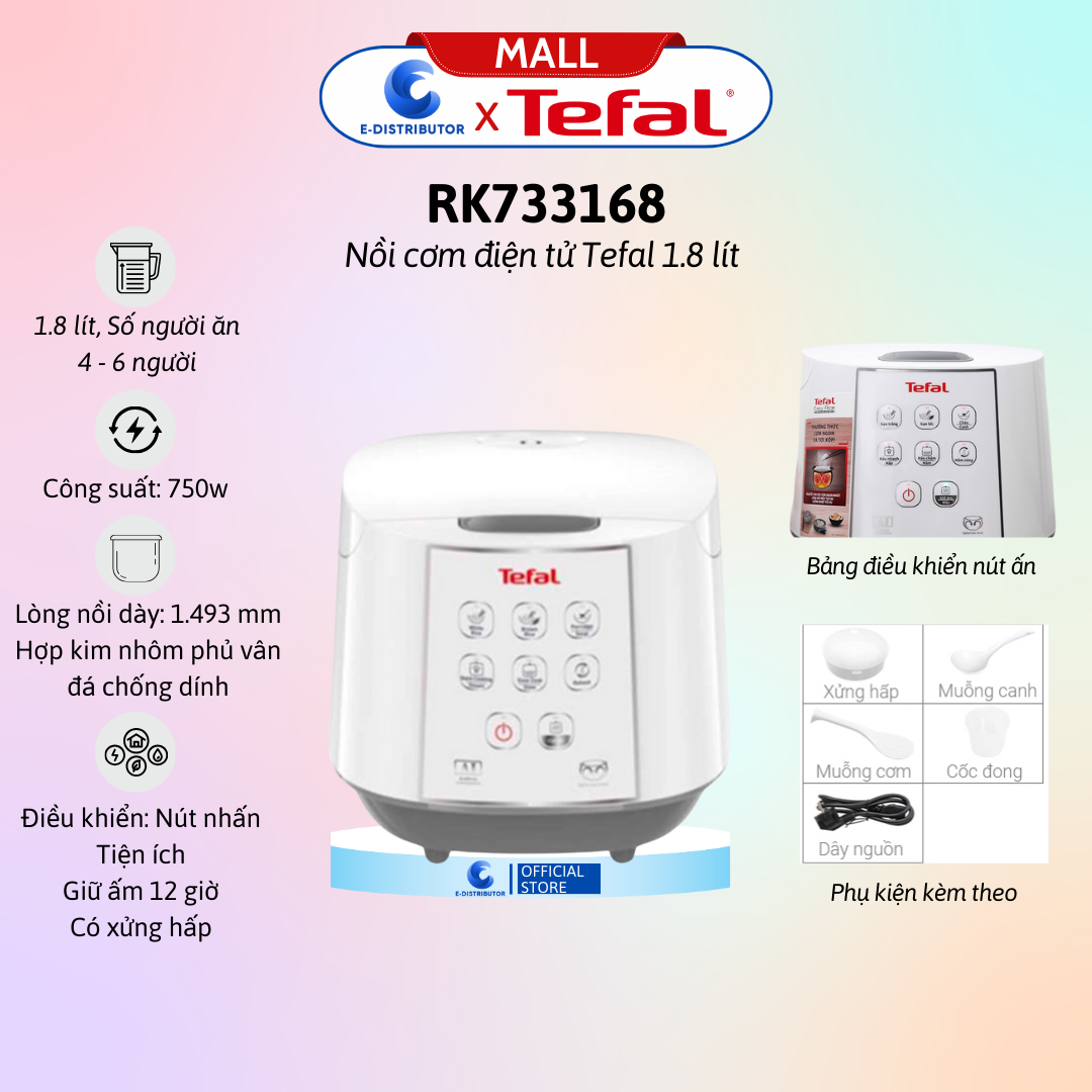 Nồi cơm điện tử Tefal 1.8 lít RK733168 - Hàng Chính Hãng