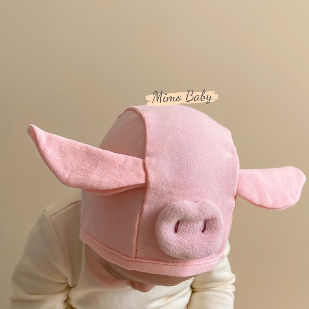 Mũ cotton buộc dây hình heo hồng dễ thương cho bé Mimo Baby MD154