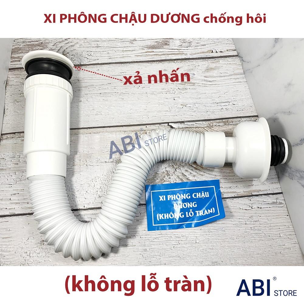 Xi phông nhấn xả hàng hãng chống hôi, Xi phông lavabo cho chậu dương không lỗ xả tràn có lọc rác