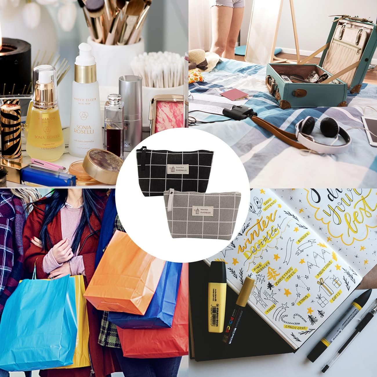 Hộp Đựng Mỹ Phẩm Bằng Vải 2 Cái, Túi Đựng Mỹ Phẩm Bằng Vải, Túi Trang Điểm Bằng Vải Đa Năng Có Khóa Kéo, Cho Thẻ Rút Tiền Móc Khóa Mỹ Phẩm