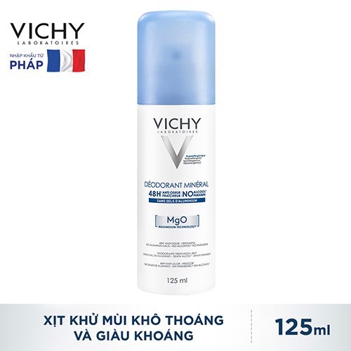 Xịt Khử Mùi Giàu Khoáng, Giúp Vùng Da Dưới Cánh Tay Khô Thoáng VICHY DÉODORANT MINÉRAL (125ml) + Quà tặng