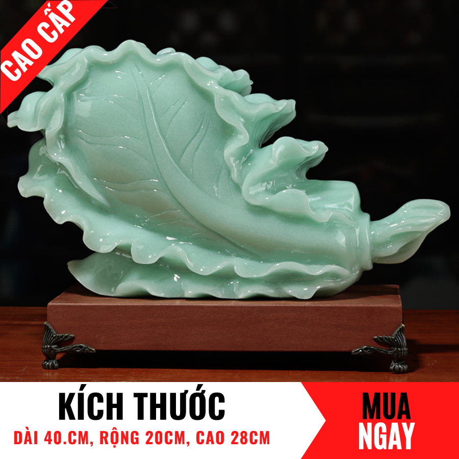 Bắp Cải Trang Trí Phong Thủy Bằng Đá Băng Ngọc Cao 28cm