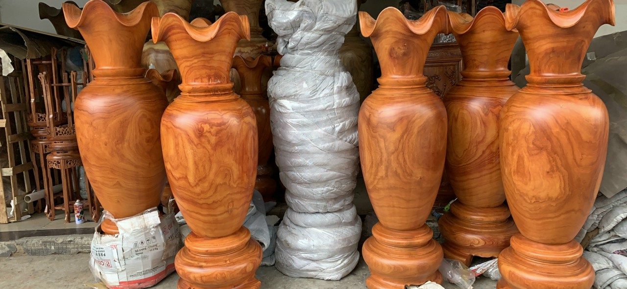 Cặp Lục bình trơn gỗ hương đá cao 40-50 cm nguyên khối