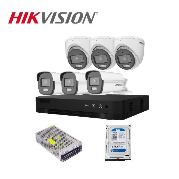 Trọn bộ 6 camera Analog bán cầu và thân trụ Hikvision có màu đêm. Đầu ghi 8 kênh DS-7208HUHI-K1/E, chuẩn nét HD - Hàng Chính Hãng