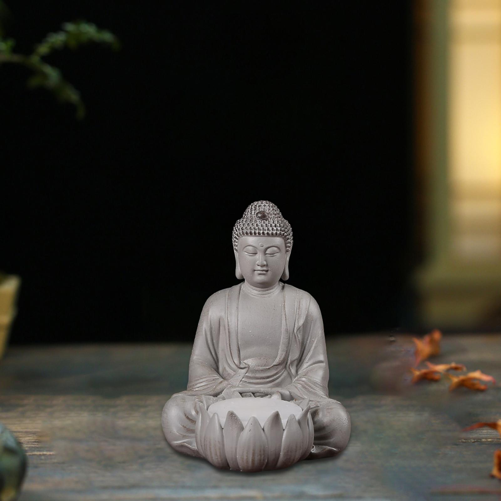 Lotus Buddha Statue Candle Holder Decorative Prop Hand Carved Resin Figurine