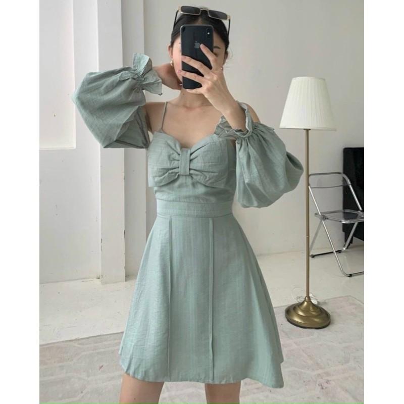 218 - ĐẦM 2 DÂY KHOÉT VAI NƠ NGỰC XANH