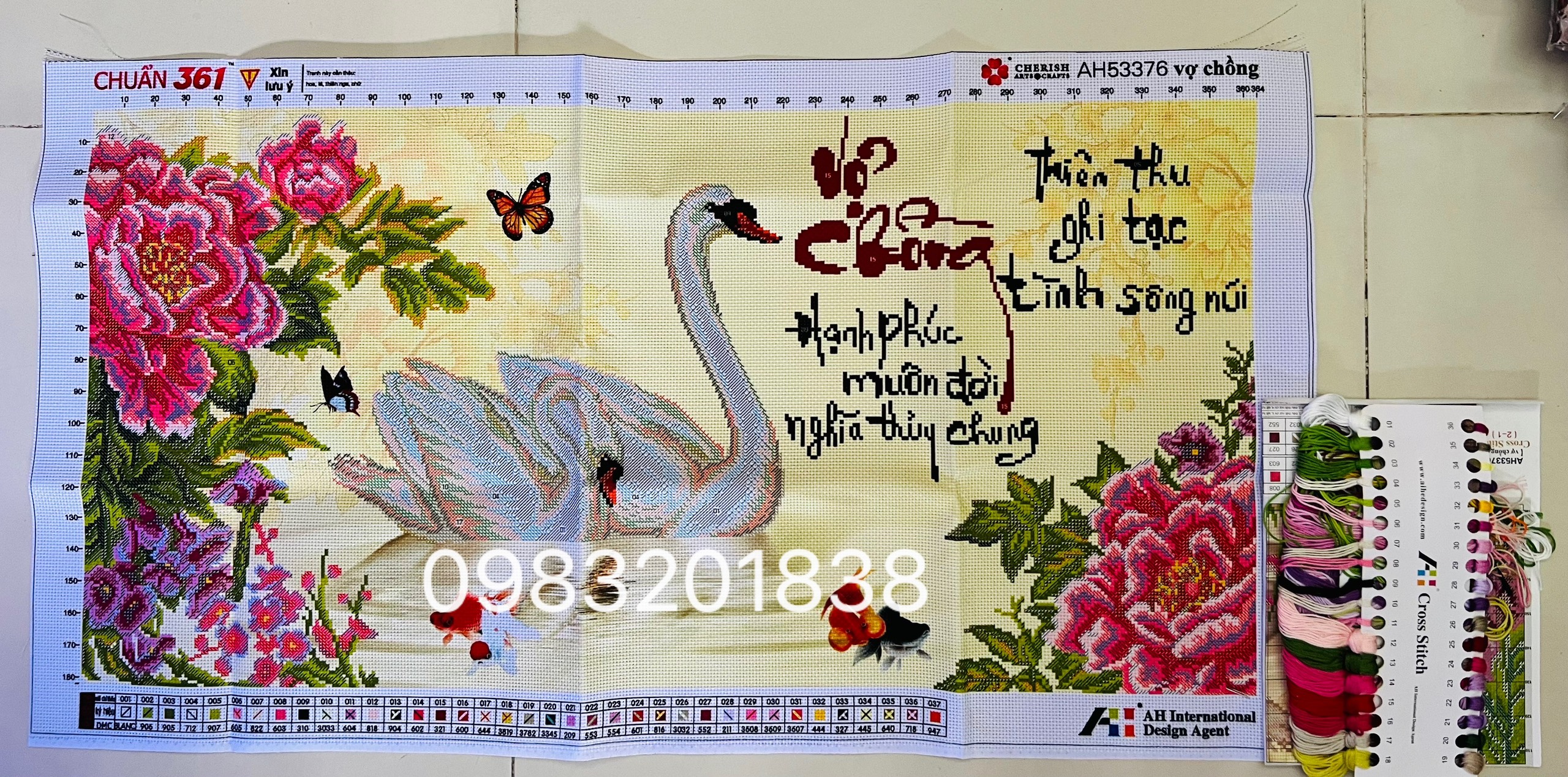 Tranh thêu chữ thập vợ chồng AL53376, kích thước 94 x 52 cm tranh thêu 3D