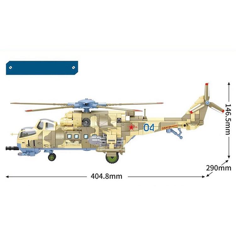 Đồ chơi Lắp ráp Máy bay Trực thăng quân sự Mil Mi-24, SY1675 Xếp hình thông minh, Mô hình máy bay