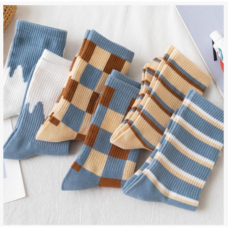 Combo Tất nữ thời trang trẻ trung nhiều màu sắc hoạ tiết caro dễ thương và ngắn cổ bèo họa tiết mặt cười-TO68
