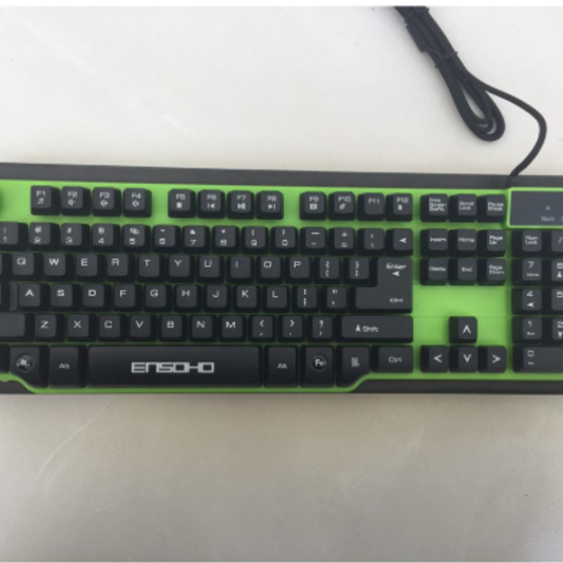 Bàn phím giả cơ có dây ENSOHO E-G121KG ( ko led, nền màu xanh, keycap màu đen )_ HÀNG CHÍNH HÃNG