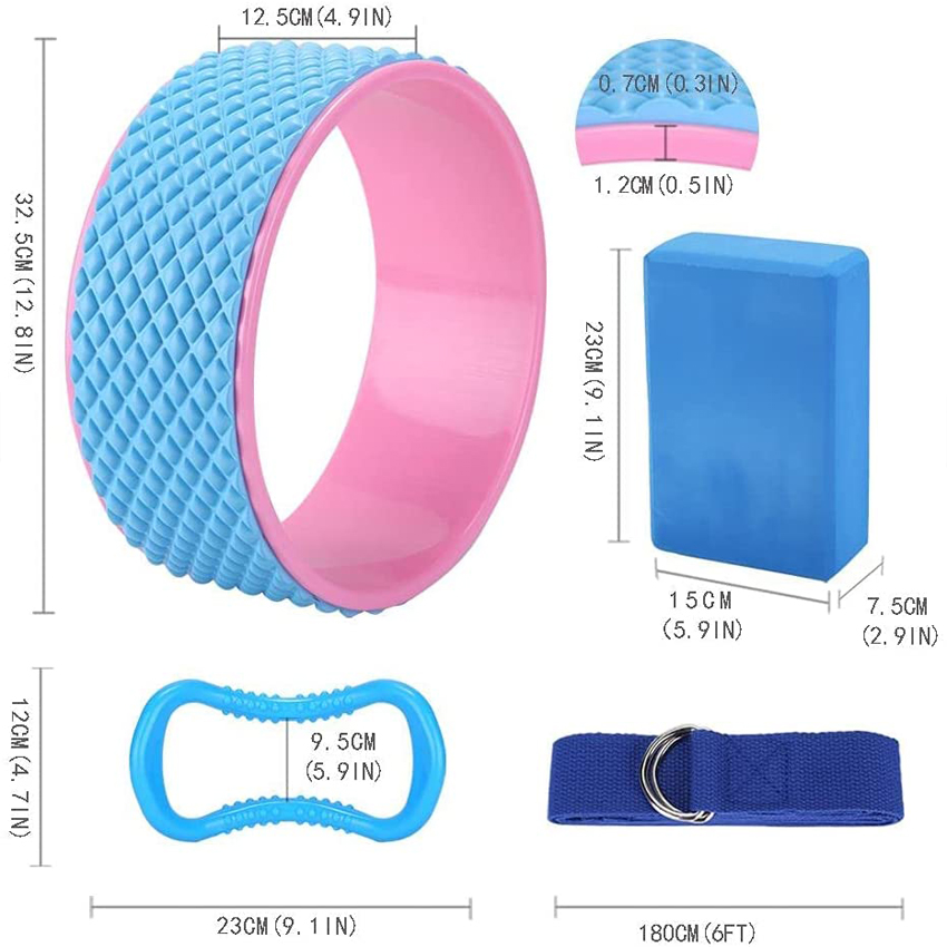 Combo Vòng Tập Yoga Có Gai Bản Rộng 20cm, 2 Gạch Tập Yoga in hoa, Dây Đai Yoga Cotton, Vòng Myring - YOGA QG, Vòng Nhựa ABS Bọc TPE Chịu Lực Cao; Gạch Chất Liệu EVA Bền Đẹp, Không Mùi - Hàng chính hãng