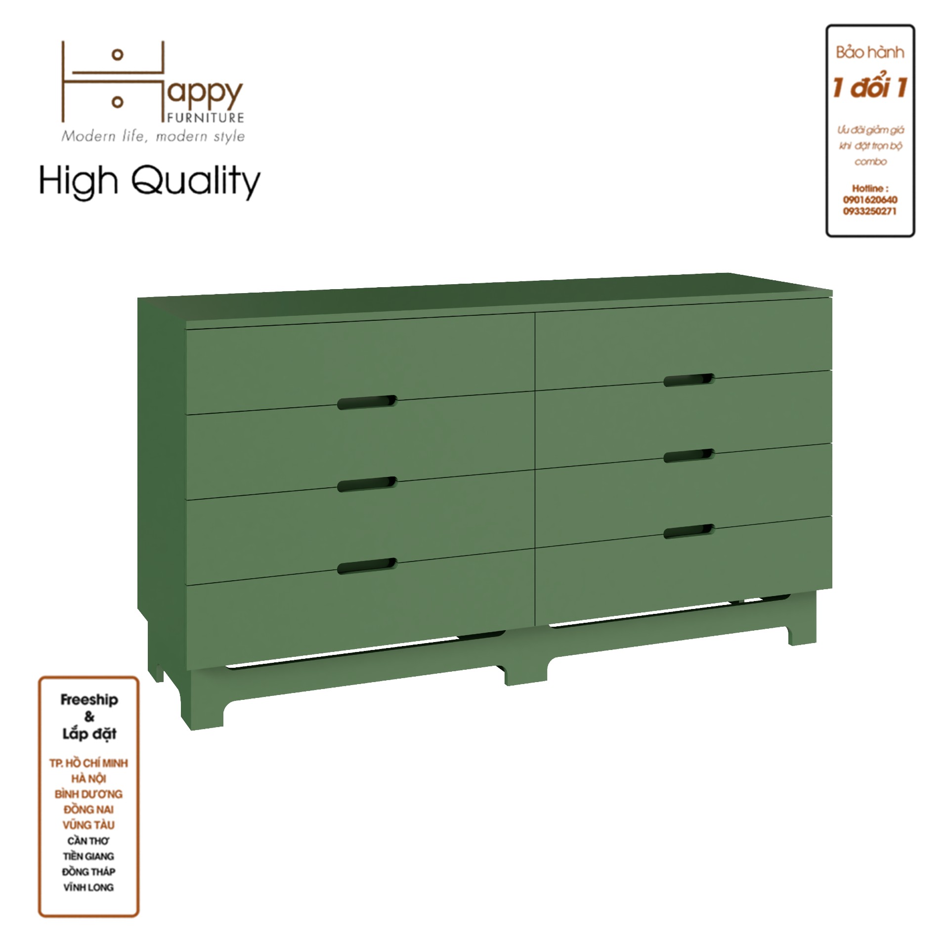 [Happy Home Furniture] MOLLY, Tủ lưu trữ 8 ngăn kéo, 160cm x 45cm x 86cm ( DxRxC), THK_109