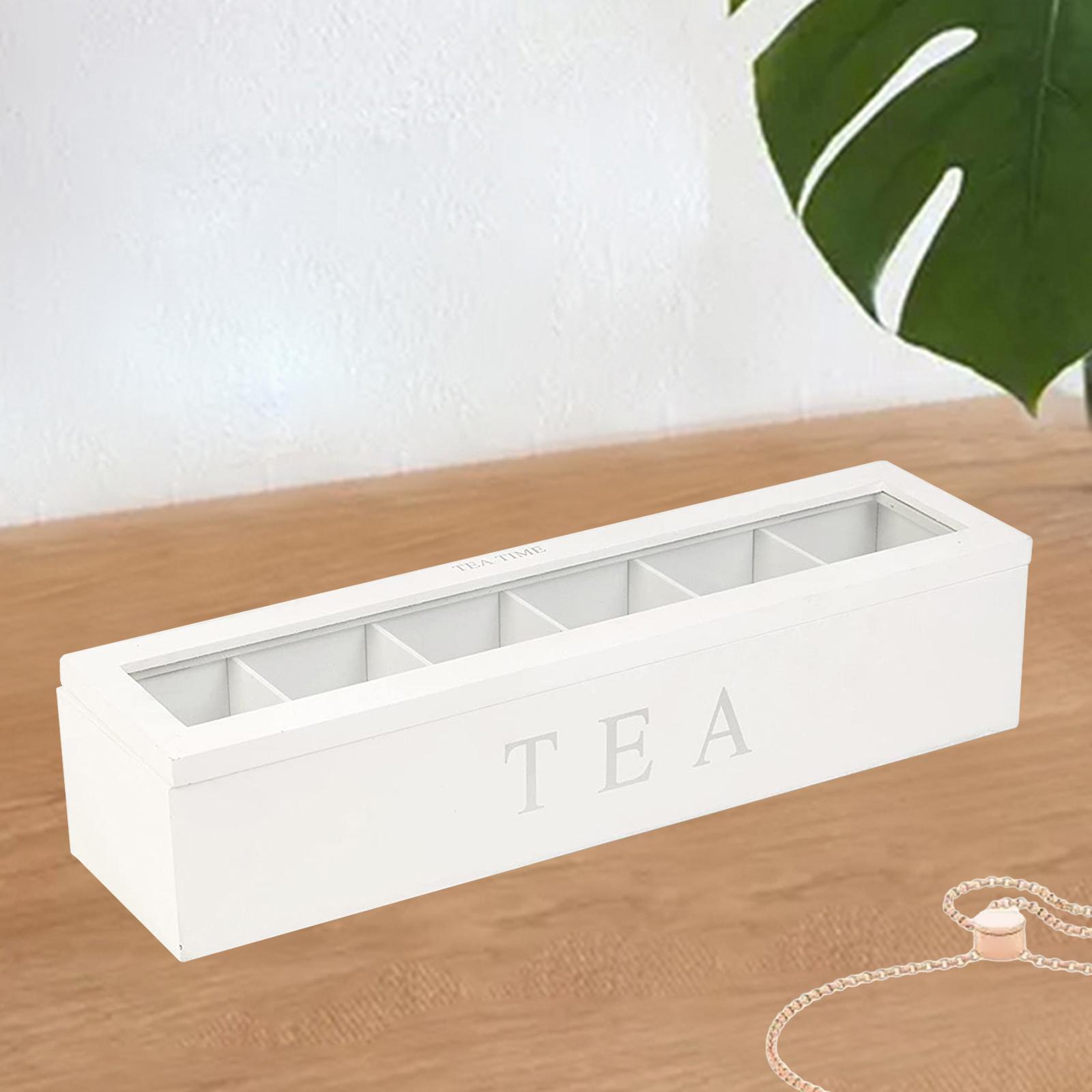 Tea Box with Lid Coffee Bag Storage Holder & 6 Compartment Kitchen Organizer