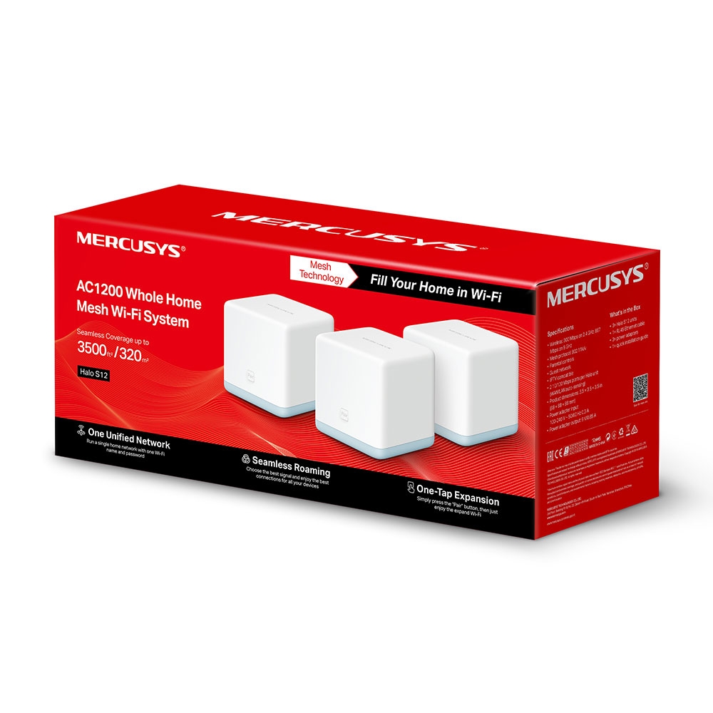 Bộ Phát Wifi Mesh Mercusys Halo S12 (3-Pack) Chuẩn AC Tốc Độ 1200Mbps - Hàng Chính Hãng