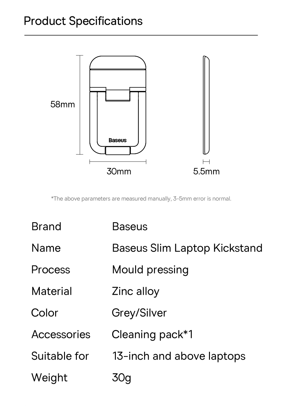 Giá đỡ, Chân đế đa năng nhỏ gọn cho Laptop/Mac-book Ba-se-us Slim Laptop Kickstand (Kim loại cao cấp, Xếp Gọn, Bộ 2 pcs) - Hàng chính hãng