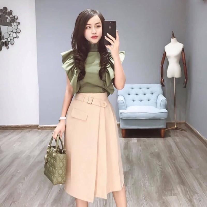 Chân váy xếp ly cách điệu dài qua gối - Hàng đẹp loại 1