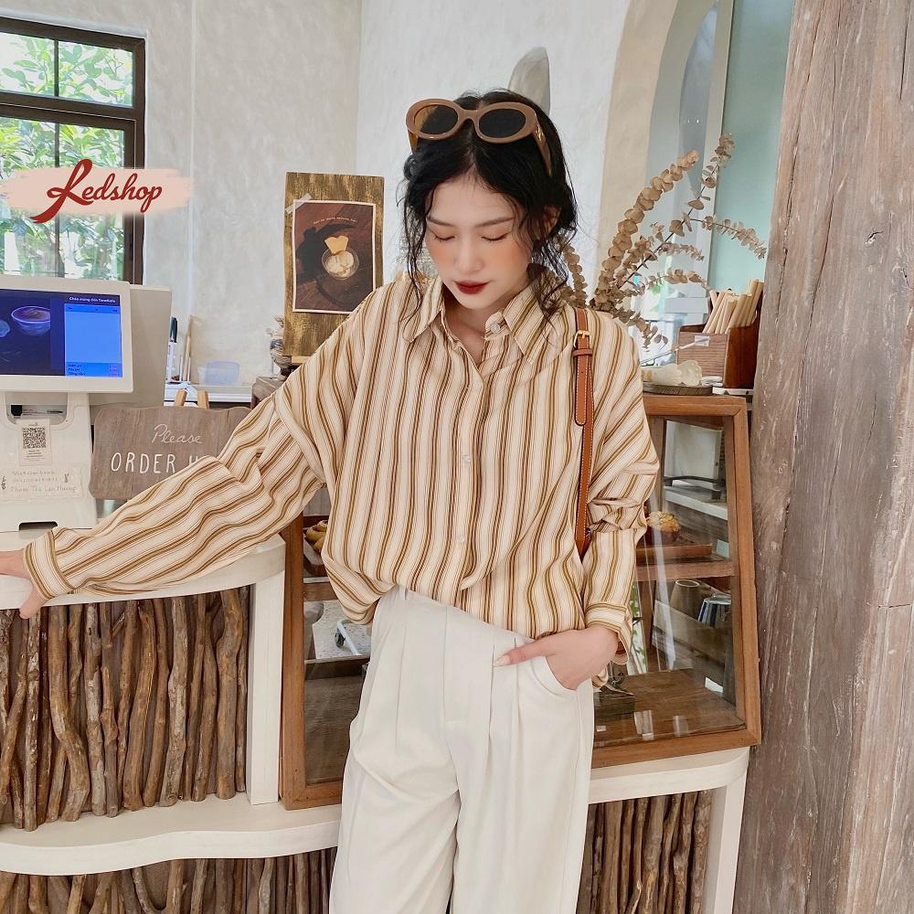 Áo sơ mi nữ form rộng kẻ sọc tay dài phong cách Hàn Quốc Red Shop 29903