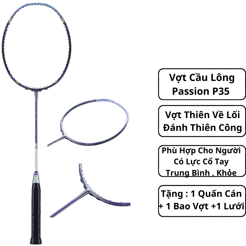 Vợt Cầu Lông Passion P35 Tím Xám - Vợt Dành Cho Những Bạn Chơi Về Lối Đánh Thiên Công