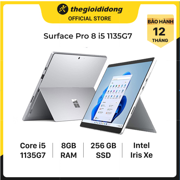 Laptop Surface Pro 8 i5 1135G7/8GB/256GB/13&quot;/Touch/120Hz/Win11/(8PQ-00001)/Bạc - Hàng chính hãng