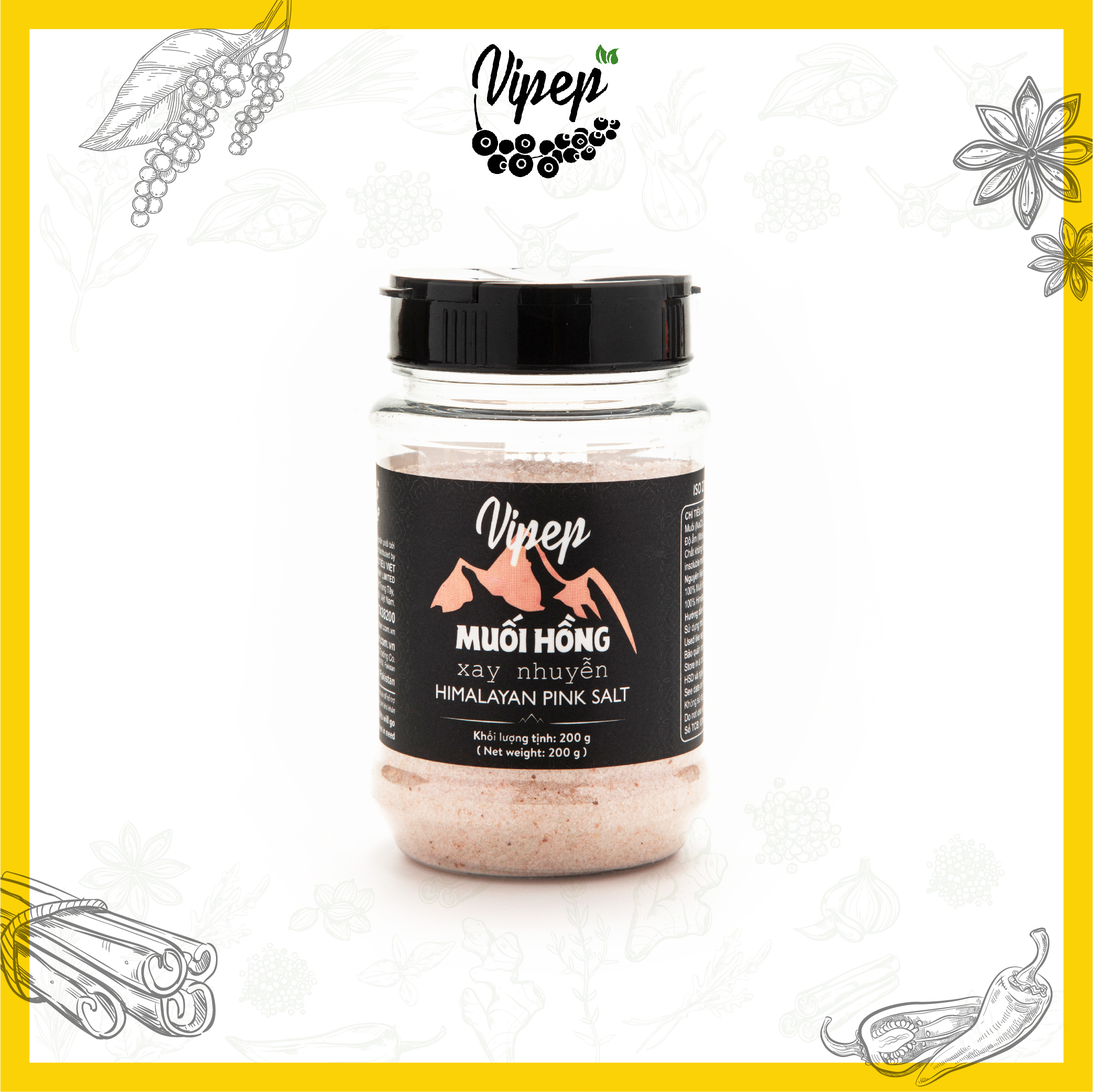 Muối hồng Himalaya Vipep xay nhuyễn, gia vị nêm ướp tiện lợi 200g