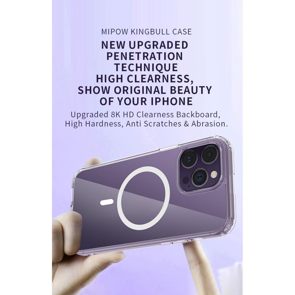 Ốp lưng trong suốt MIPOW Transparent cho iPhone 15 Series -Thiết kế tương thích sạc không dây, hàng chính hãng