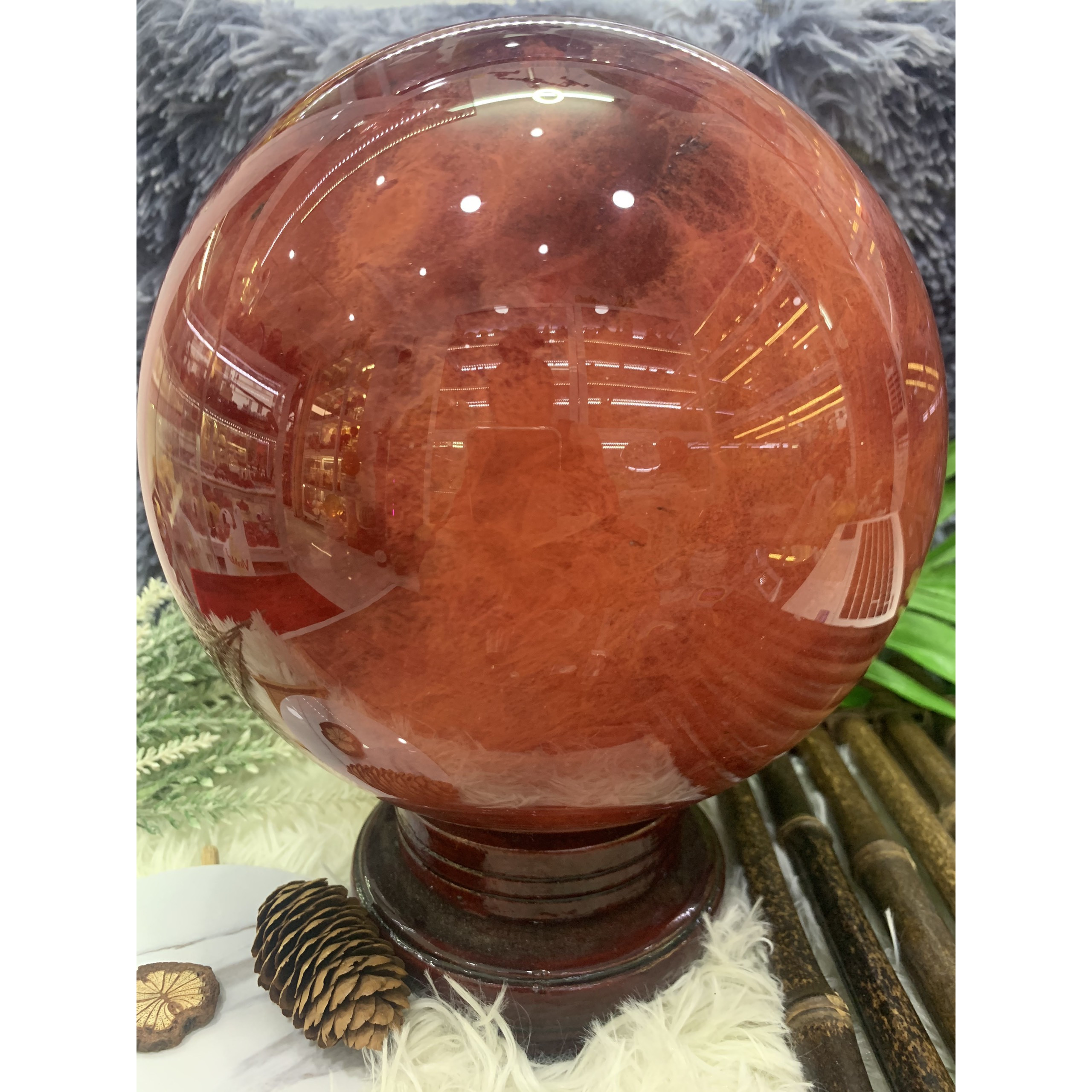 Quả cầu đá Núi lửa Obsidian đỏ 8,6kg -20cm - Hợp mệnh Thổ, Hỏa, Mộc, Thủy