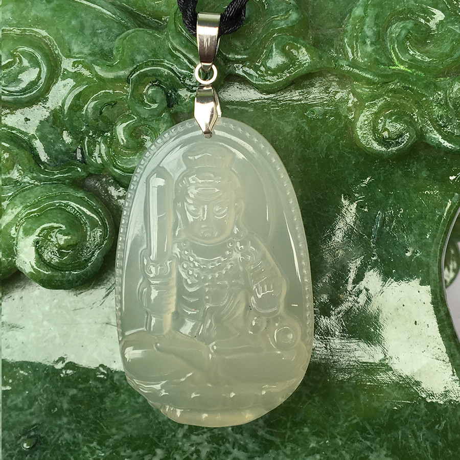 Dây chuyền Phong Thủy, Mặt Phật Bất Động Minh Vương, hộ mệnh Tuổi Dậu, Đá Mã não trắng, Cỡ to, MAN4_AZU
