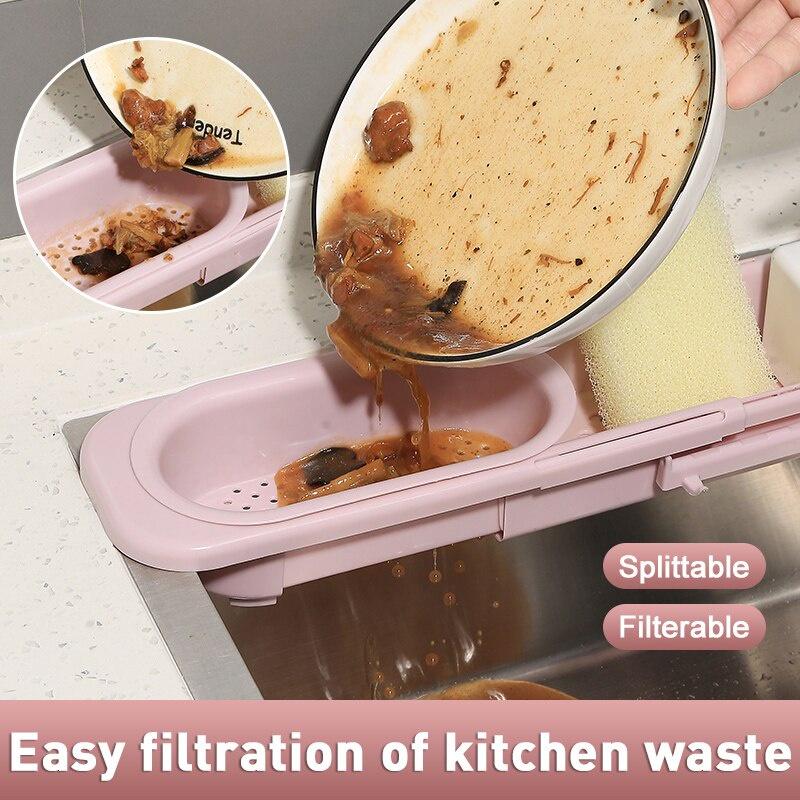 Telescopic Sink Shelf Kitchen Sinks Organizer Soap Sponge Holder Sink Drain Rack Storage Basket Towel Hook Kitchen Gadgets
