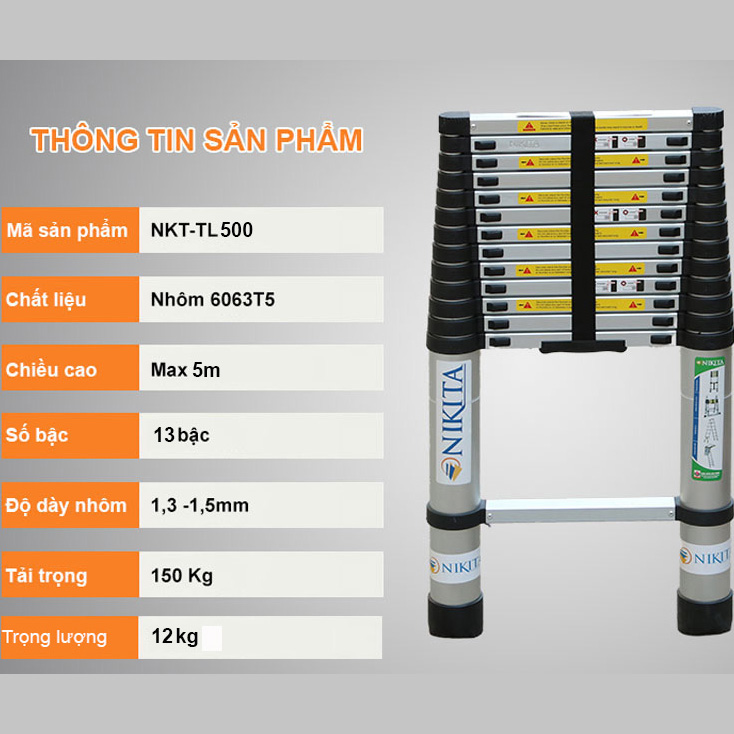 Thang nhôm rút gọn đơn - 14 bậc - 4.9 Mét