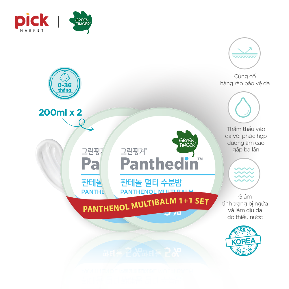 Combo 2 hũ Sáp Dưỡng môi Dưỡng ẩm da Đa Năng Cho Bé GREENFINGER PANTHEDIN PANTHENOL MULTI BALM 14g