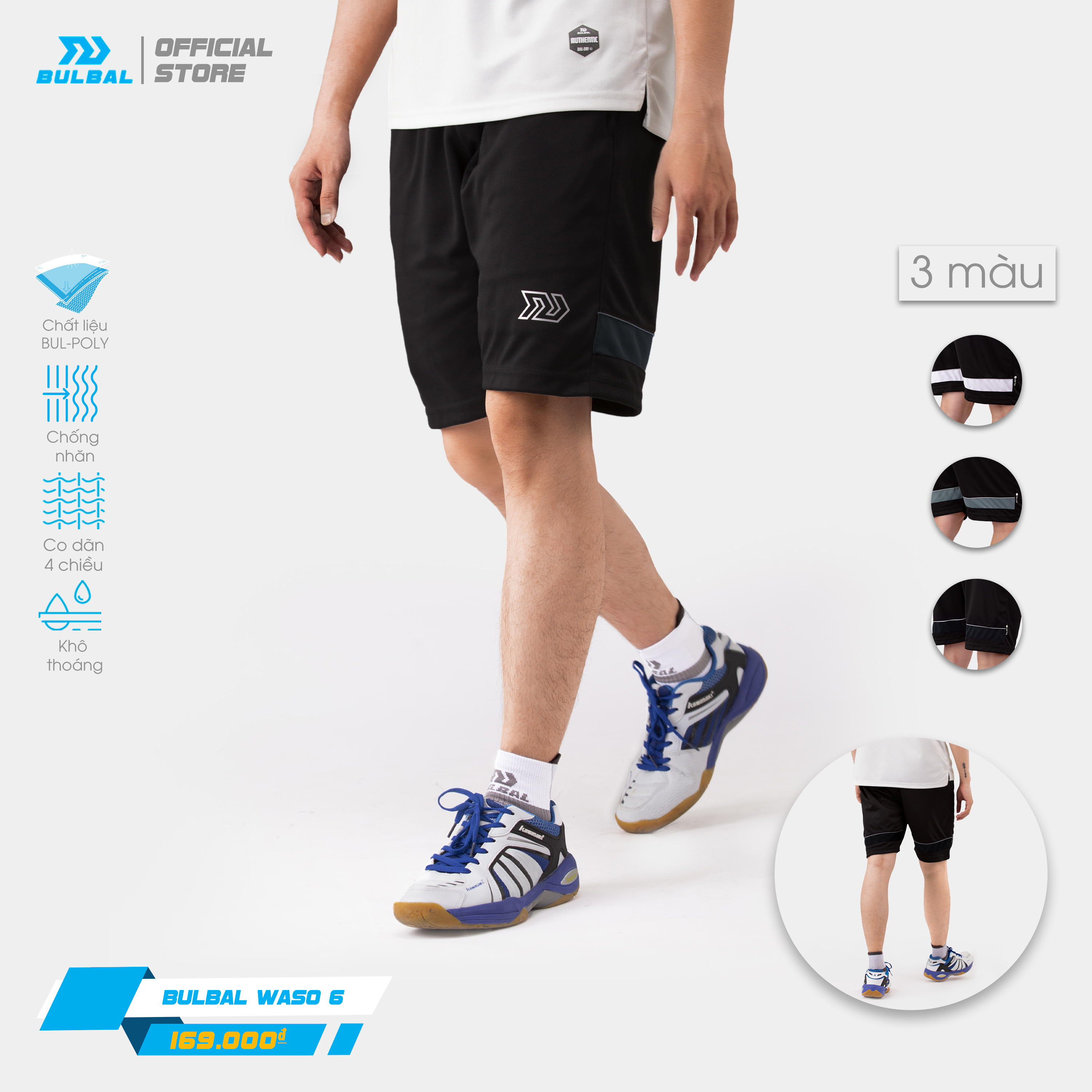 Quần short thể thao Bulbal Waso 6 cao cấp, chất vải Si-giãn co giãn 4 chiều chống nhăn hiệu quả, kiểu dáng thể thao