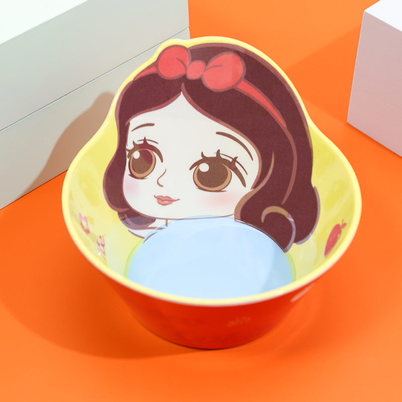 Chén ăn nhựa Melamine hình công chúa bạch tuyết Snow White Princess nổi 3D màu vàng cho bé gái - 78VNDP2479