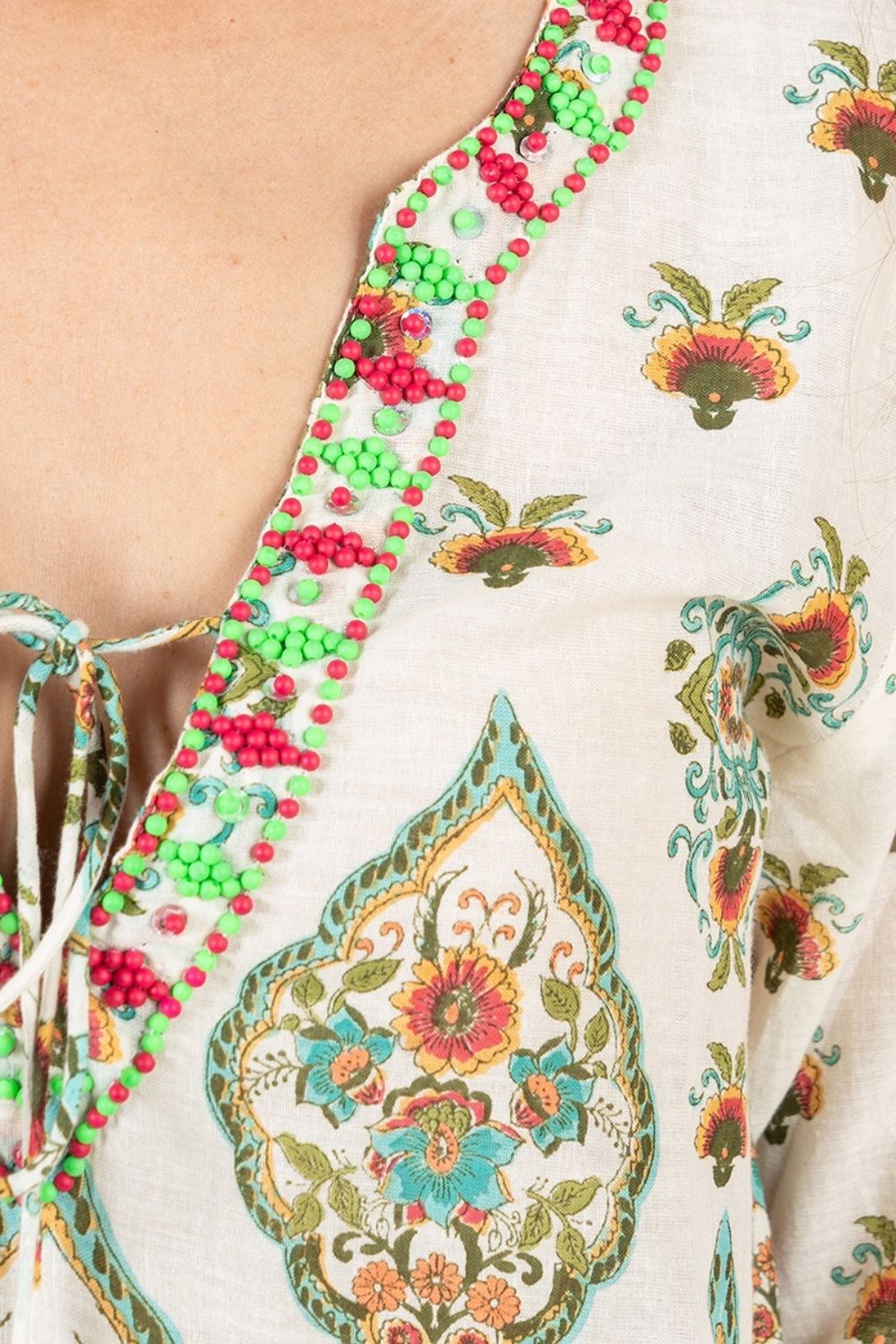 Đầm Xẻ Tà Kết Cườm Cotton Isla Bonita