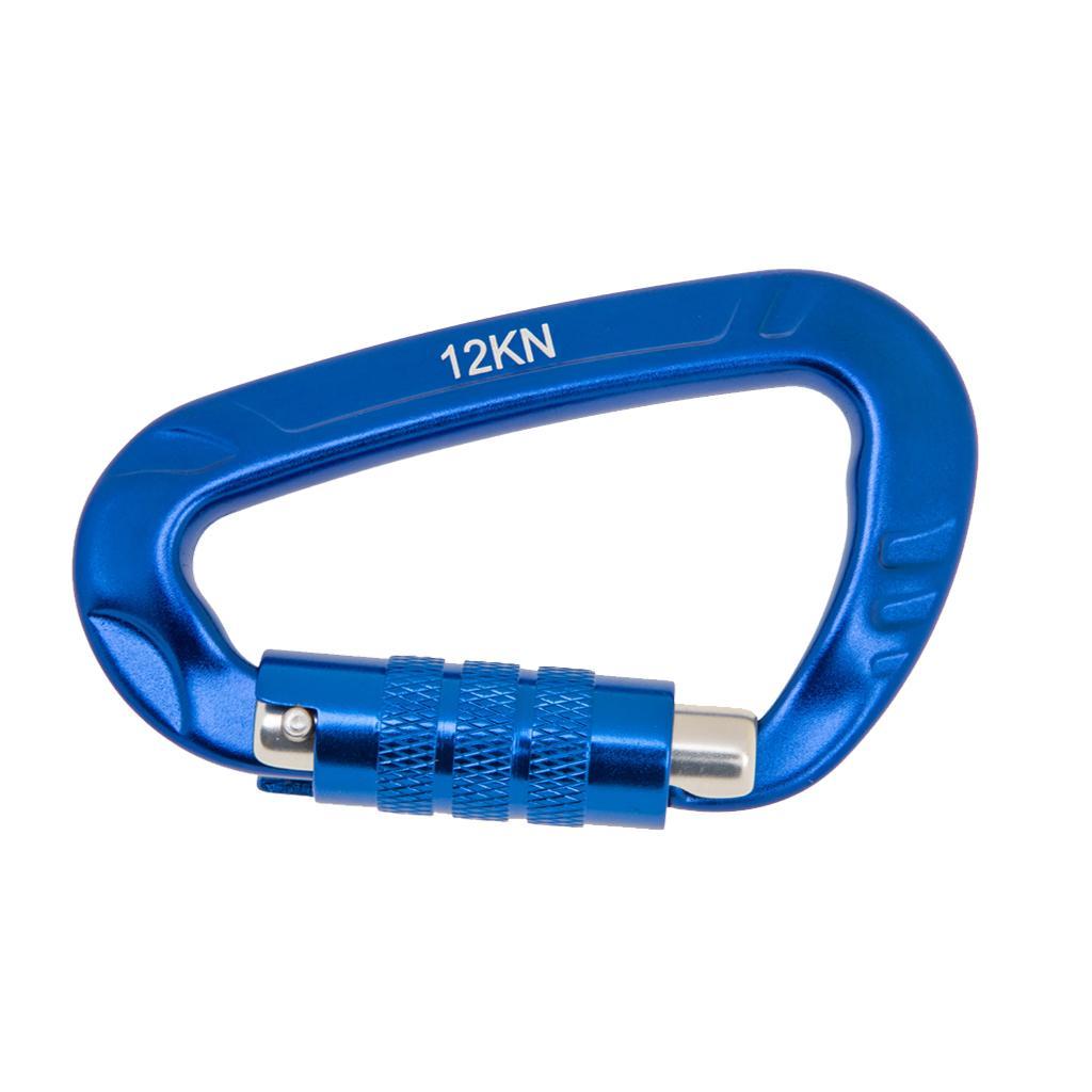 12KN D Shape Carabiner Screw Locking Clip Hooks Keychain Camping Royal Blue