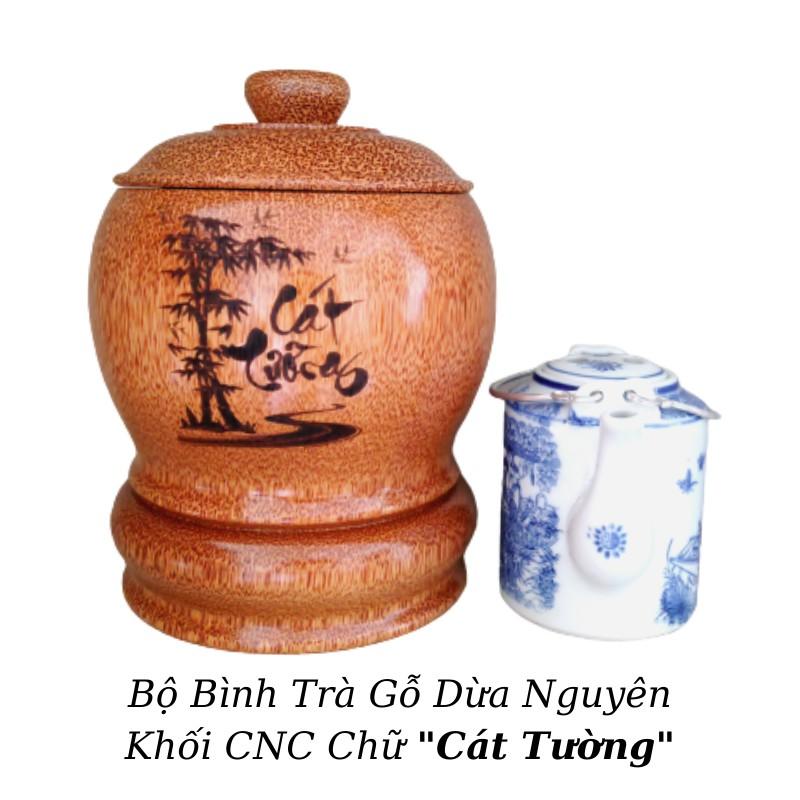 Bộ Bình Trà Gỗ Dừa Có Chân Hoa Văn &quot;Chữ Nhẫn&quot;; &quot;Chữ Gia Đình&quot;; &quot;Chữ Cát Tường&quot;, &quot;Chữ Tài Lộc&quot; - Bình Trà 400 - 700ml