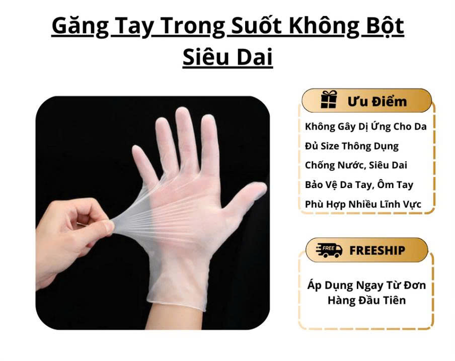 50 Găng Tay Size M Không Bột Màu Trắng Trong Suốt Dùng Cho Chế Biến Thực Phẩm Làm Đẹp Spa Massage Thẩm Mỹ