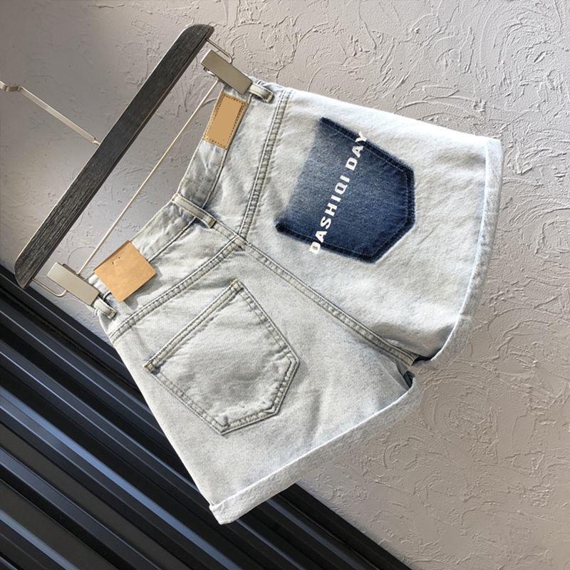 Quần Short Denim Dáng Chữ a Ống Rộng Lưng Cao Màu Sắc Tương Phản Có Size Lớn Cho Nữ