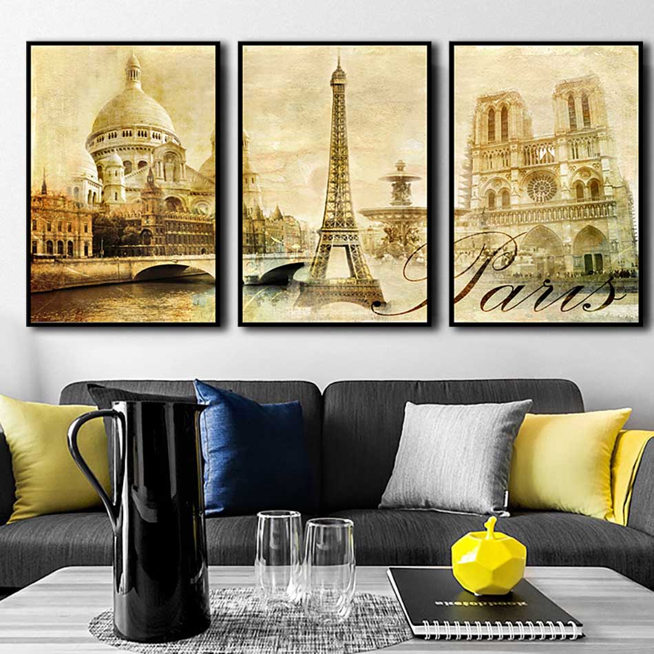 Bộ 3 tranh canvas treo tường Decor PARIS thế kỷ XX - DC108