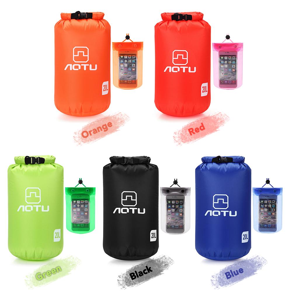 Túi khô chống nước siêu nhẹ dung tích lớn 20L bằng vải polyester cường độ cao kèm vỏ đựng điện thoại bằng PVC