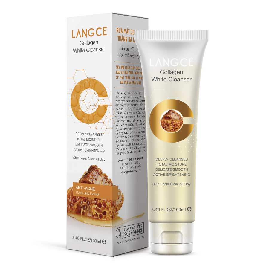 COLLAGEN WHITE CLEANSER RỬA MẶT TRẮNG DA GIỮ ẨM SỮA ONG CHÚA 100ml CHO NAM LANGCE