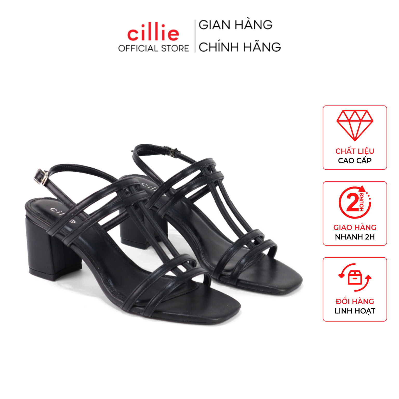 Giày sandal cao gót nữ quai ngang gót vuông cao 5cm đi học đi làm Cillie 1112