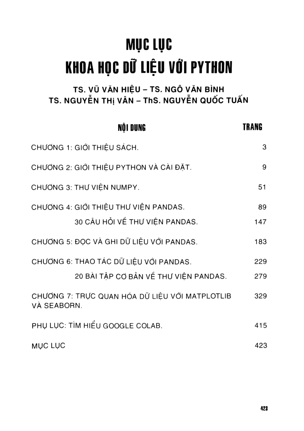 Khoa Học Dữ Liệu Với Python (Sách chuyên khảo dành cho sinh viên ngành Công gghệ Thông tin, Khoa học Dữ iiệu Và Kinh tế số) - TS. Vũ Văn Hiệu, TS. Ngô Văn Bình, TS. Nguyễn Thị Vân, ThS. Nguyễn Quốc Tuấn