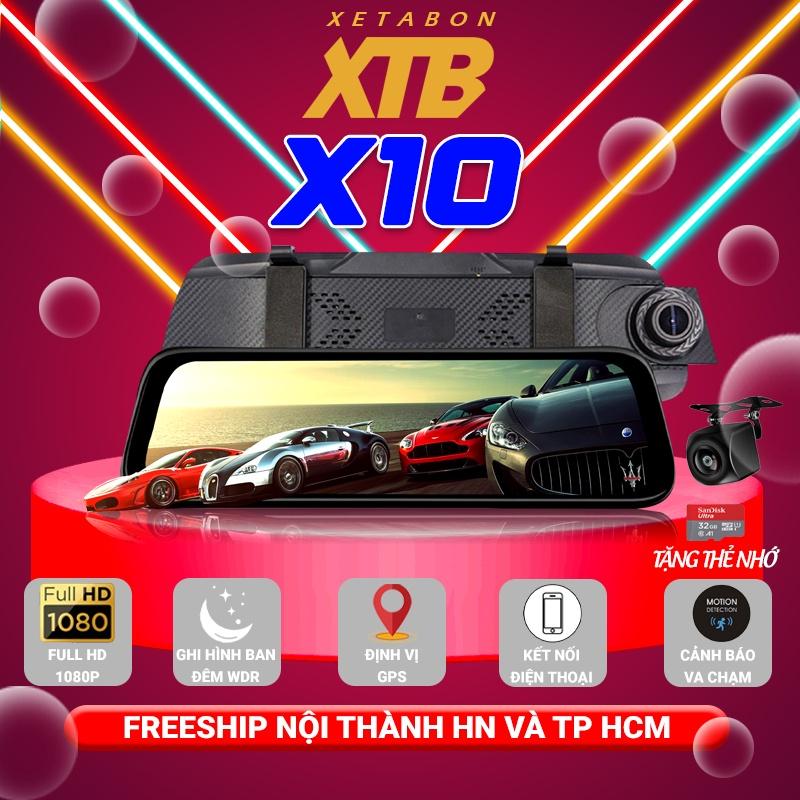 Camera hành trình ô tô X10 Full HD 1080p có kết nối điện thoại, gương chiếu hậu trước và sau, quay đêm sắc nét