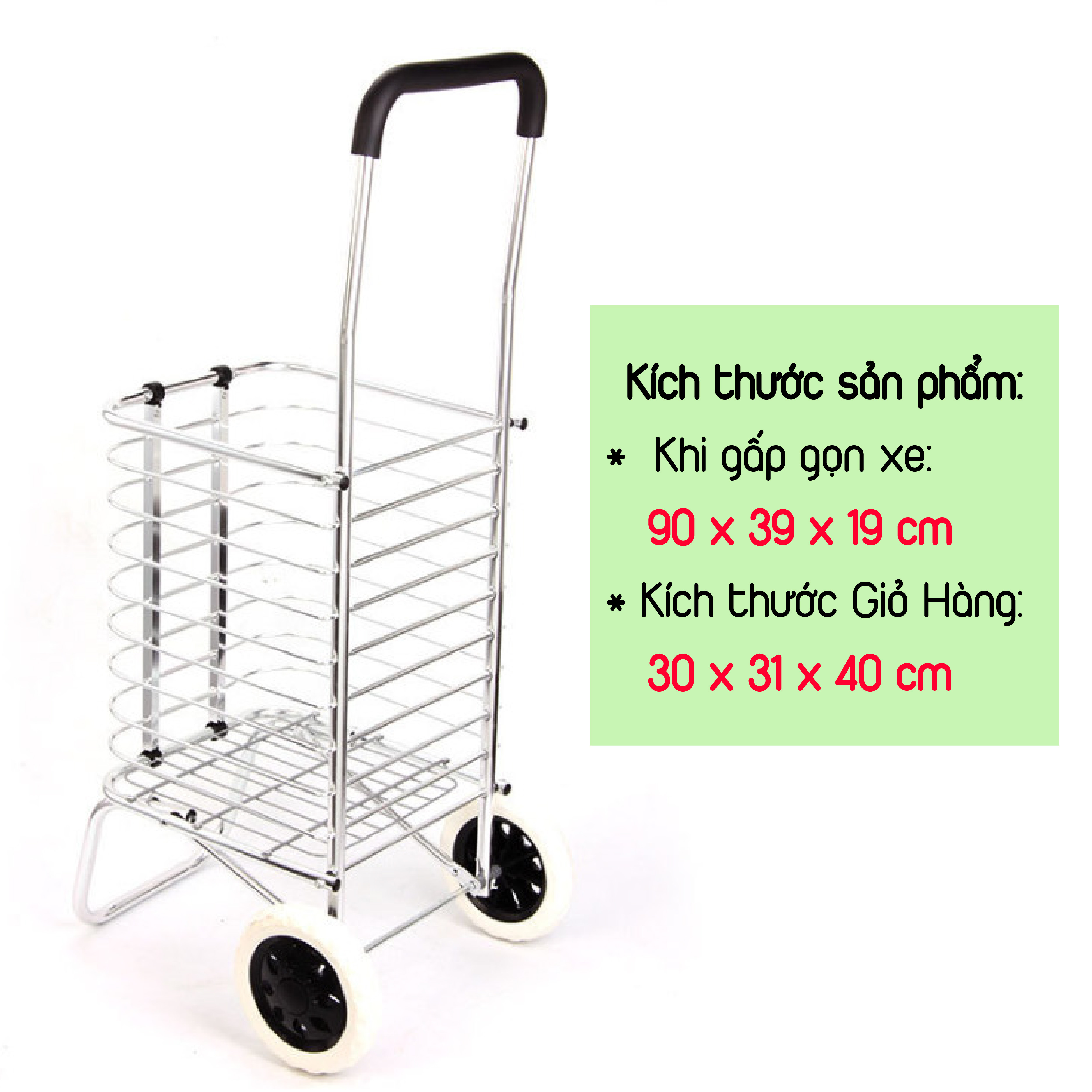 Xe Kéo Đi Siêu Thị, Xe Đi Chợ Gấp Gọn Có Giỏ Hàng Siêu Đẹp-XDC01 White